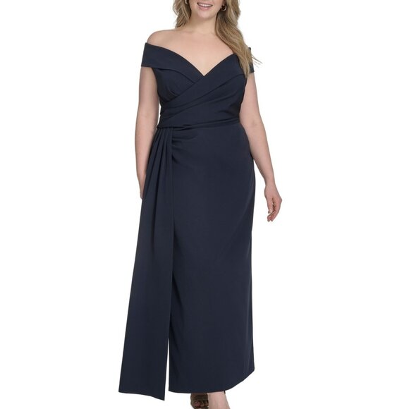 Eliza J Plus Off-the-Shoulder Sweetheart Crepe Gown – Navy NWT Size 14W - Picture 1 of 5